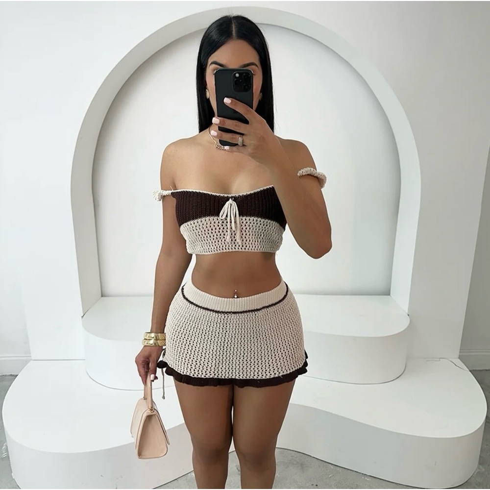 Crochet Knit Skirt Set